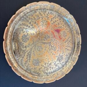 Jeannette FLORAGOLD IRIDESCENT 13 1/2" CHEESE/ APPETIZER TRAY Carnival Glass